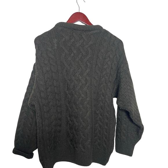 Aran Crafts traditional Irish Fisherman crew neck sweater in a dark green S - Picture 4 of 5